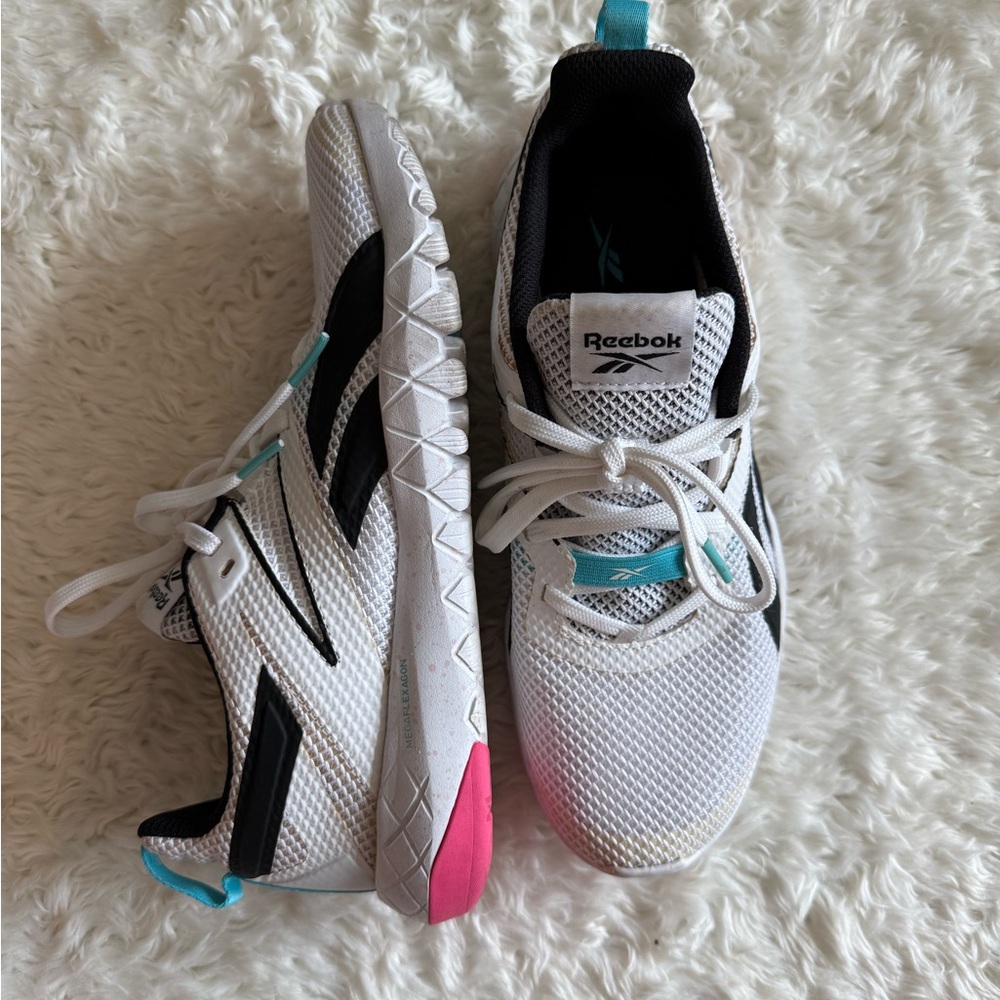 Reebok Mega Flexagon “White Neon Blue” Training Shoes 👟 – 9W, Lightly Worn